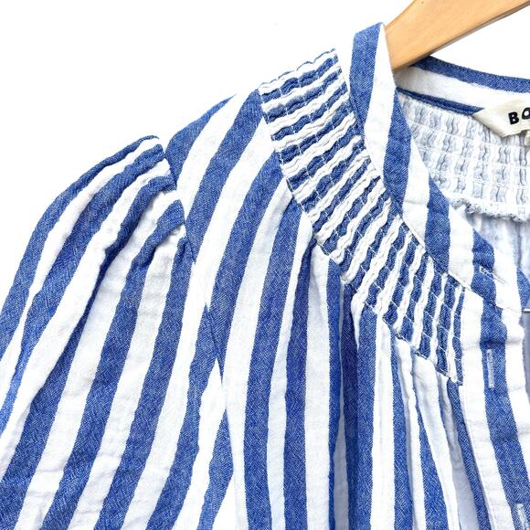 Boden Ada Double Cloth Blue White Stripe Midi Dress Sundress 6 Petite Black Belt - Picture 9 of 10